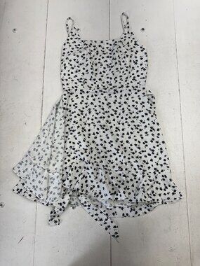 Shein White Black Floral Print Sleeveless Wrap Tie Dress Womens Size Small
